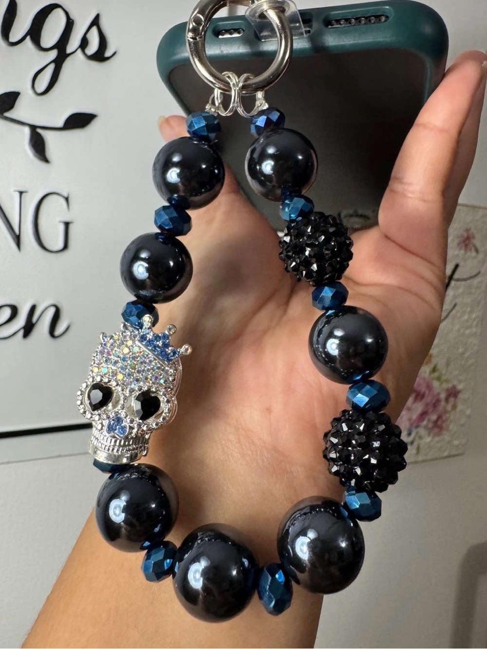 Halloween Bling Skeleton Head Charm Phone/Key/Bag Chain  #P644